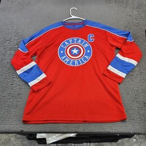 Marvel Captain America Jersey Shirt Mens Medium Red Long Sleeve Hockey Graphic
